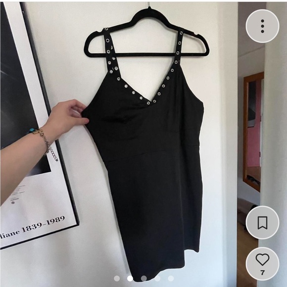 Shein Curve black slip dress with grommet trim and straps - Picture 3 of 5